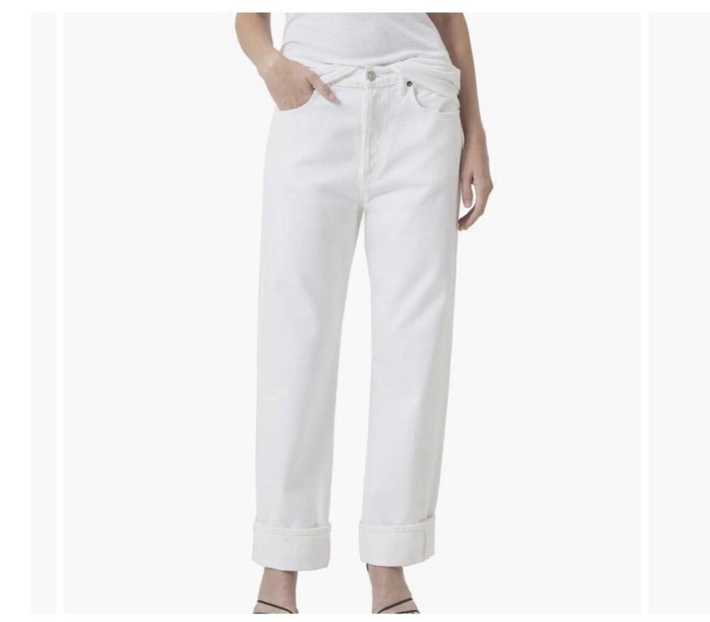 AGOLDE Fran Jeans Womens 28x31 White Low Slung Easy Straight Button Fly